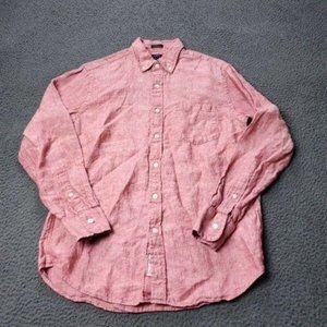 J. Crew Slim Linen Button Shirt Long Sleeve Red Pink Mens Size M Medium